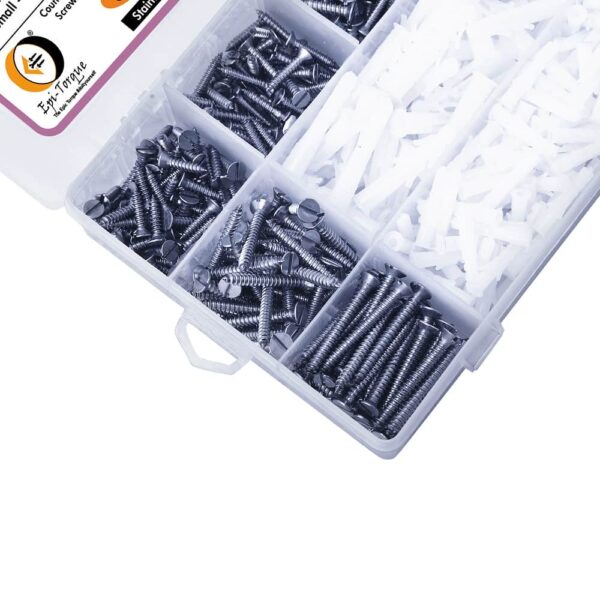 515 Pcs Stainless Steel CSK Slotted Head Screws Different sizes With Matching Rawl Plugs Assortment Pack