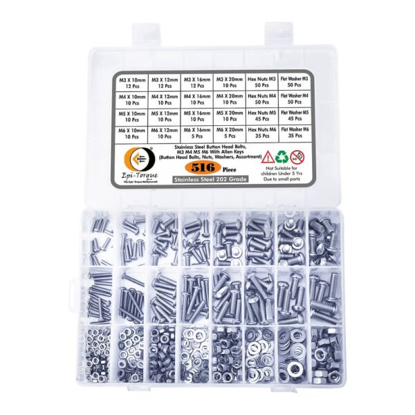 516-Pcs-M3-M4-M5-M6-Dia-Stainless-Steel-Button-Head-Bolt-Assortment-Pack-2.jpg 516 Pcs Stainless Steel M3 M4 M5 M6 Dia Socket Button Head Bolts With Matching Accessories Assortment Pack