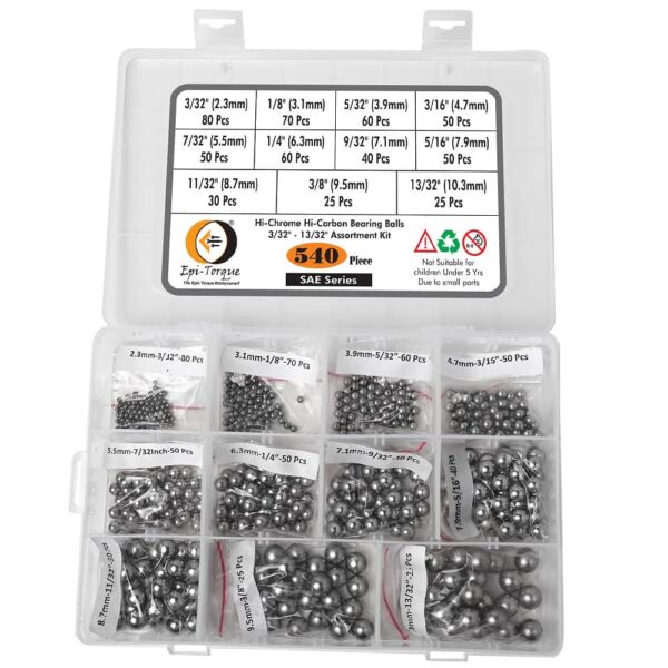 540-Pcs-High-Chrome-High-Carbon-Steel-Balls-SAE-Series-Assortment-Pack-2.jpg 540 Pcs 11 Size 3/32''-13/32'' SAE Precision Chrome Steel Assorted Loose Bicycle Bearing Ball Assortment Kit (SAE)
