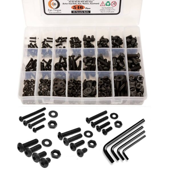 546 Pcs M3 M4 M5 M6 Dia 10.9 Grade Hi Tensile Button Head Bolts Assortment Pack
