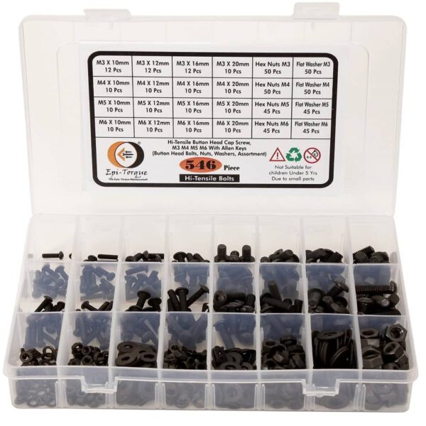546 Pcs M3 M4 M5 M6 Dia 10.9 Grade Hi Tensile Button Head Bolts Assortment Pack