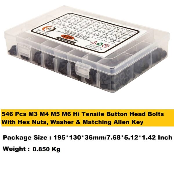 546 Pcs M3 M4 M5 M6 Dia 10.9 Grade Hi Tensile Button Head Bolts Assortment Pack
