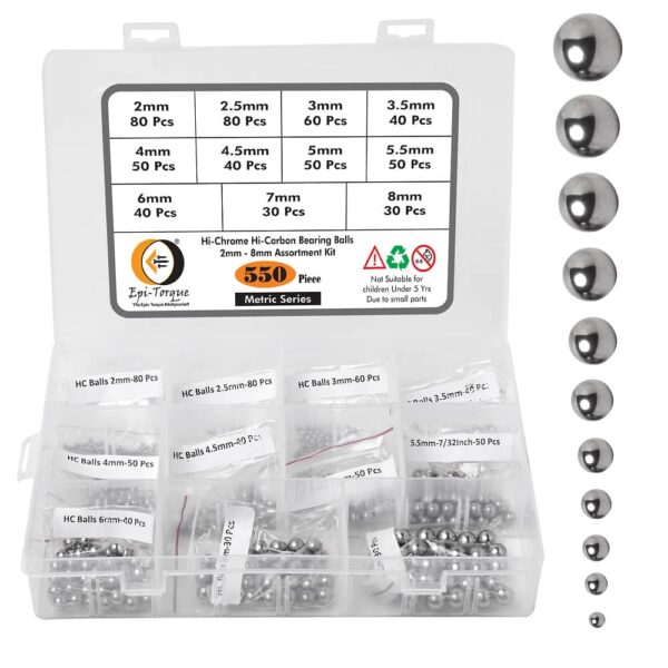 550-Pcs-High-Chrome-High-Carbon-Steel-Balls-Metric-Series-Assortment-Pack-1.jpg 550 Pcs 11 Size 2-8MM Metric Precision Chrome Steel Assorted Loose Bicycle Bearing Ball Assortment Kit (Metric)