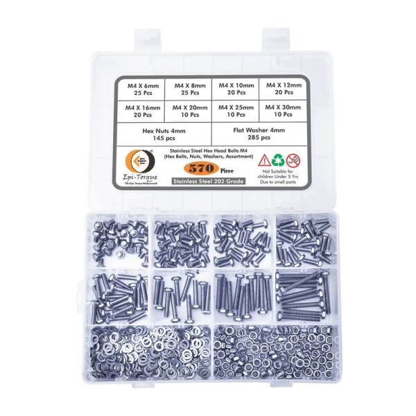 570-Pcs-M4-Dia-Stainless-Steel-Hex-Head-Bolts-Nuts-Washers-Assortment-Pack-2.jpg 570 Pcs Stainless Steel M4 Dia Hex Head Bolts With Matching Accessories Assortment Pack
