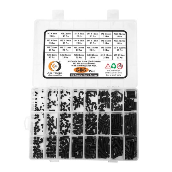 585 Pcs Hi-Tensile Socket Set/Grub Screw 24 Sizes Assortment Pack