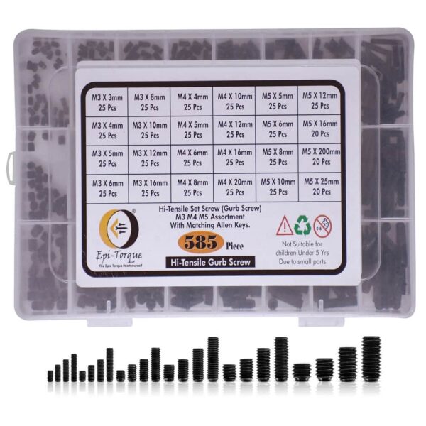 585 Pcs Hi-Tensile Socket Set/Grub Screw 24 Sizes Assortment Pack
