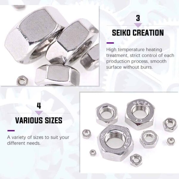 61-d1aiOF9L._SL1100_.jpg 740 Pcs Stainless Steel Hexagonal Nuts 7 Sizes M3-M12 Assortment Pack