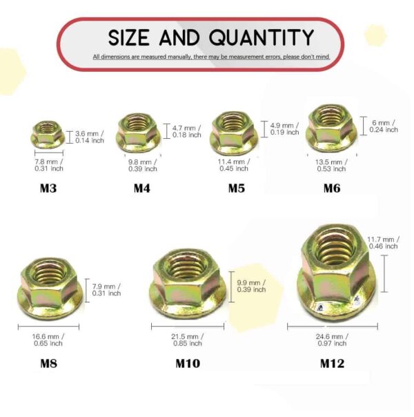 61gdVQYBrZL._SL1116_.jpg 665 Pcs Mild Steel Yellow Plated Flange Nuts 7 Sizes M3-M12 Assortment Pack
