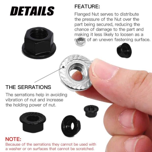 61pyF55WpL._SL1100_.jpg 672 Pcs Mild Steel Black Coated Flange Nuts 7 Sizes M3-M12 Assortment Pack