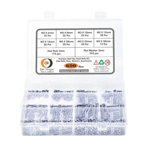 690-Pcs-M3-Dia-Stainless-Steel-Hex-Head-Bolts-Nuts-Washers-Assortment-Pack-1.jpg 690 Pcs Stainless Steel M3 Dia Hex Head Bolts With Matching Accessories Assortment Pack