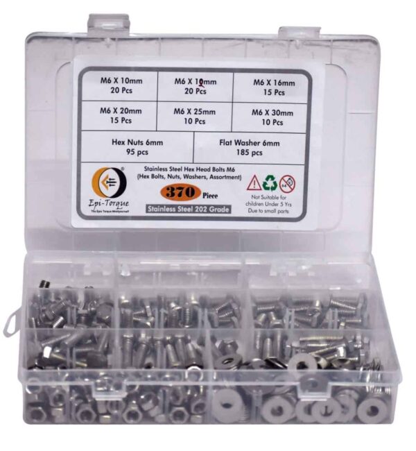 712cGP61alL._SL1255_.jpg 370 Pcs Stainless Steel M6 Dia Hex Head Bolts With Matching Accessories Assortment Pack
