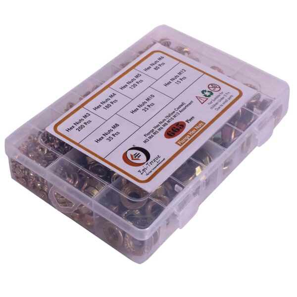 715lDjtTo8L._SL1500_.jpg 665 Pcs Mild Steel Yellow Plated Flange Nuts 7 Sizes M3-M12 Assortment Pack