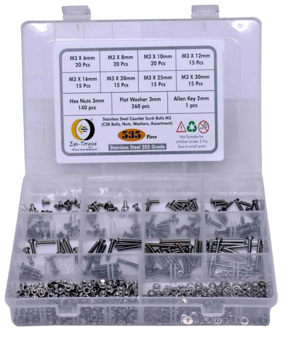 71SWVQ5P5fL._SL1304_.jpg 535 Pcs Stainless Steel M3 Dia Socket CSK Flat Head Bolts With Matching Accessories Assortment Pack