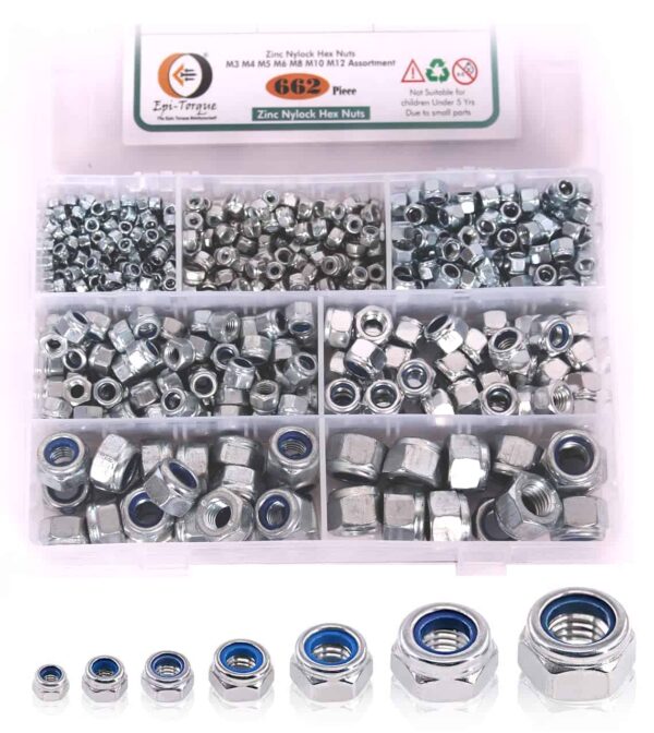 71ZlaWGK1cL._SL1276_.jpg 662 Pcs Mild Steel Zinc Plated Metric Nylon Insert Lock Nut 7 Sizes M3 - M12 Assortment Pack
