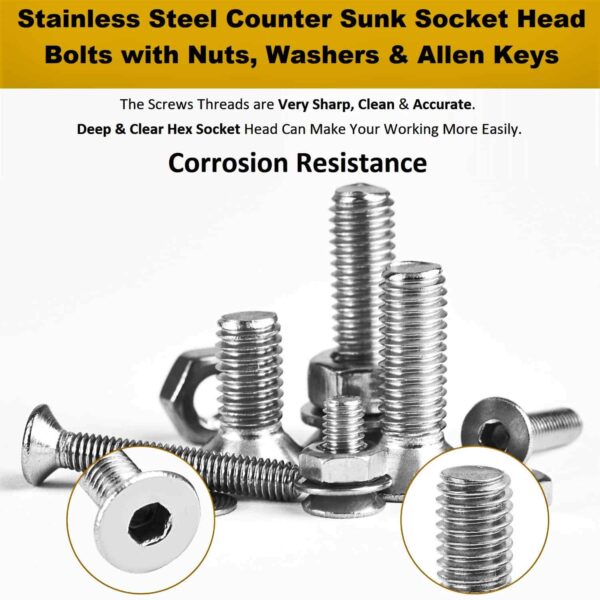 71gYk9wsfvL._SL1500_-1.jpg 535 Pcs Stainless Steel M3 Dia Socket CSK Flat Head Bolts With Matching Accessories Assortment Pack