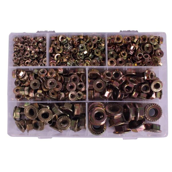 81-R9AXFM3L._SL1500_.jpg 665 Pcs Mild Steel Yellow Plated Flange Nuts 7 Sizes M3-M12 Assortment Pack