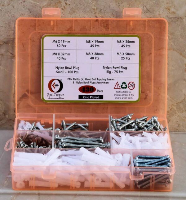 430 Pcs PAN Phillip Plus Head Zinc Plated Screws Different sizes With Matching Rawl Plugs Assortment Pack