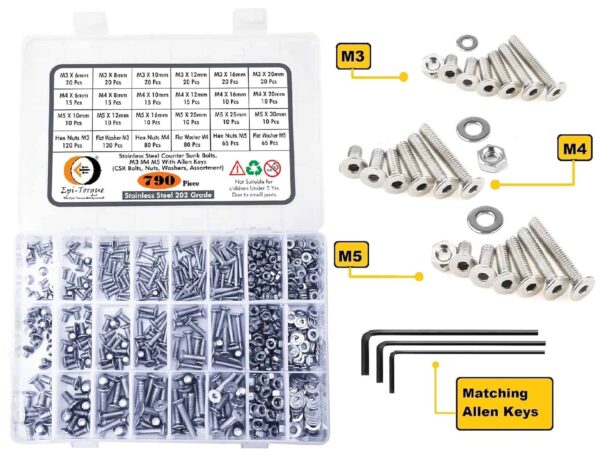 81CetV5C4L._SL1500_.jpg 790 Pcs Stainless Steel M3 M4 M5 Dia Socket CSK Flat Head Bolts With Matching Accessories Assortment Pack