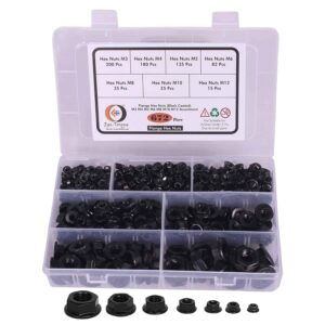 672 Pcs Mild Steel Black Coated Flange Nuts 7 Sizes M3-M12 Assortment Pack