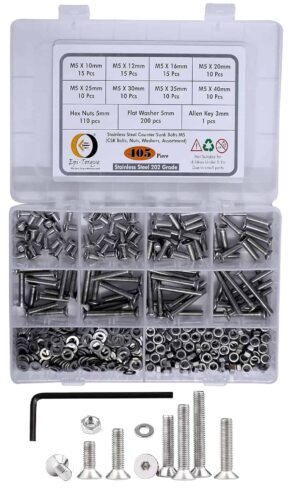 81PS4SEi8sS._SL1500_.jpg 405 Pcs Stainless Steel M5 Dia Socket CSK Flat Head Bolts With Matching Accessories Assortment Pack