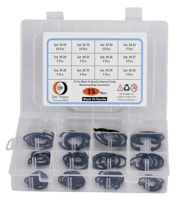 75 Pcs Hi Tensile Internal Circlip 12 Sizes 18-38mm Assortment Pack