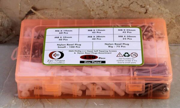 430 Pcs PAN Phillip Plus Head Zinc Plated Screws Different sizes With Matching Rawl Plugs Assortment Pack