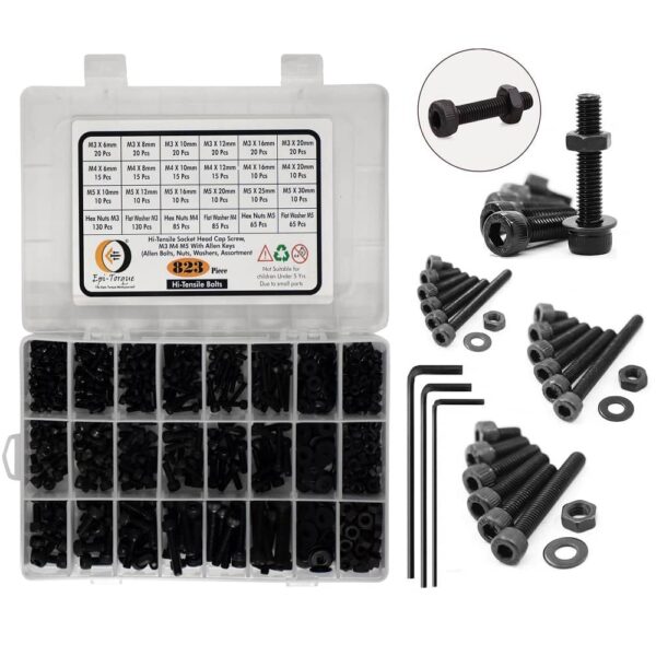823-Pcs-M3-M4-M5-Dia-12.9-Grade-Hi-Tensile-Socket-Head-Allen-Bolts-Assortment-Pack-1.jpg 823 Pcs M3 M4 M5 Dia 12.9 Grade Hi Tensile Socket Head Allen Bolts With Matching Accessories Assortment Pack