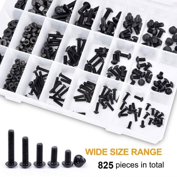 825 Pcs M3 M4 M5 Dia 10.9 Grade Hi Tensile Button Head Bolts Assortment Pack