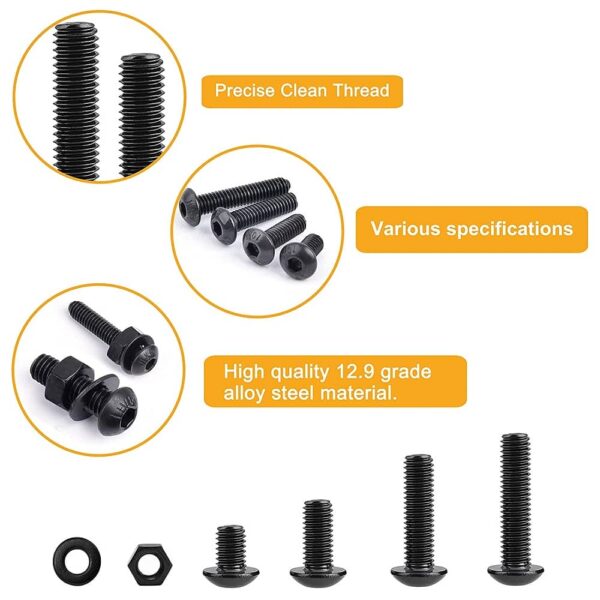 825 Pcs M3 M4 M5 Dia 10.9 Grade Hi Tensile Button Head Bolts Assortment Pack
