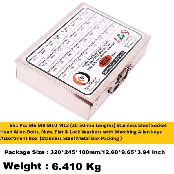 851-Pcs-M6-M8-M10-M12-Dia-Stainless-Steel-Socket-Head-Allen-Bolts-Assortment-Pack-6.jpg 851 Pcs Stainless Steel M6 M8 M10 M12 Dia Socket Head Allen Bolts With Matching Accessories Assortment Pack