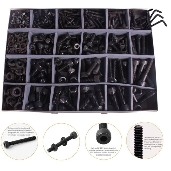 891 Pcs M6 M8 M10 M12 Dia 12.9 Grade Hi Tensile Socket Head Allen Bolts Assortment Pack