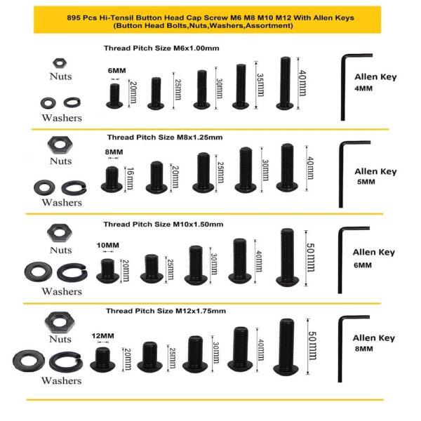895-Pcs-M6-M8-M10-M12-Dia-10.9-Grade-Hi-Tensile-Button-Head-Bolts-Assortment-Pack-4.jpg 895 Pcs M6 M8 M10 M12 Dia 10.9 Grade Hi Tensile Button Head Bolts Assortment Pack