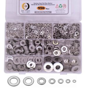 990-Pcs-Stainless-Steel-Flat-Washer-M3-M12-Assortment-Pack-1.jpg Stainless Steel Alloy Flat Fender Washers 7 Sizes M3, M4, M5, M6, M8, M10, M12 Assortment Pack | 990 Pcs Kit | Prevent Loose Fasteners