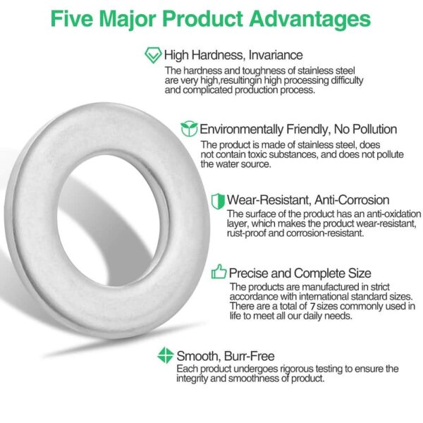 990-Pcs-Stainless-Steel-Flat-Washer-M3-M12-Assortment-Pack-6.jpg Stainless Steel Alloy Flat Fender Washers 7 Sizes M3, M4, M5, M6, M8, M10, M12 Assortment Pack | 990 Pcs Kit | Prevent Loose Fasteners