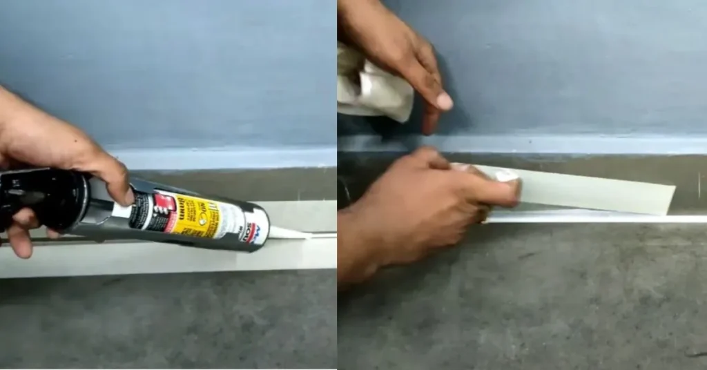 Clean silicone sealant line created with masking tape guides.