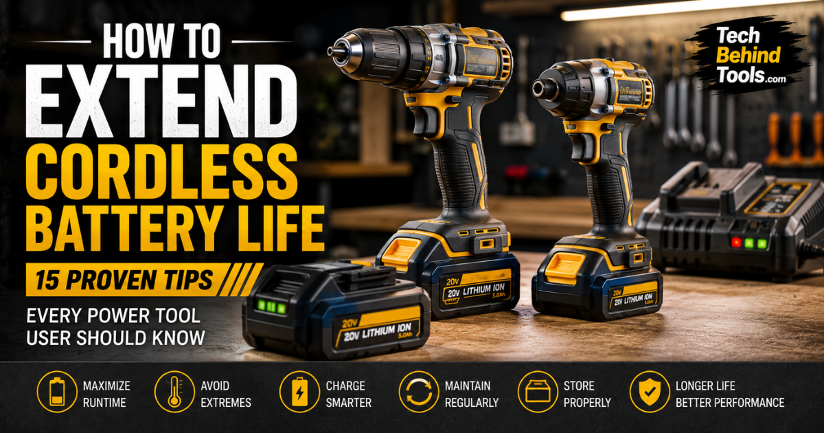 Cordless power tool batteries charging in a workshop