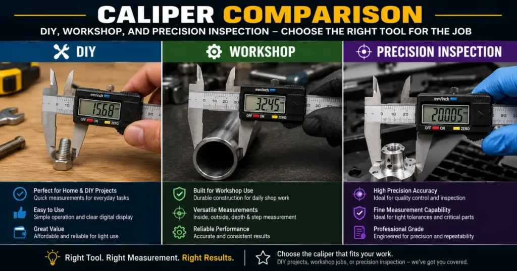 DIY, Workshop, and Precision Inspection caliper comparison