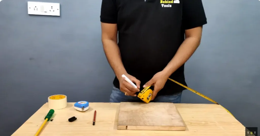 Personalized measuring tape for job site identification.