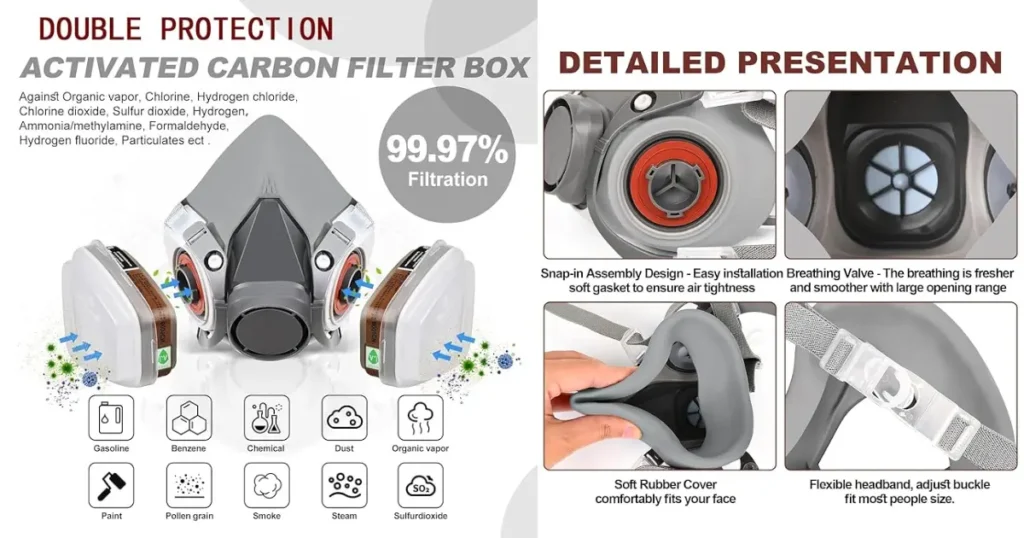 Serplex Gas Mask Set Respirator with Filters and Goggle Activated Carbon Mask Gas Mask Paint Respirator for Epoxy Resin