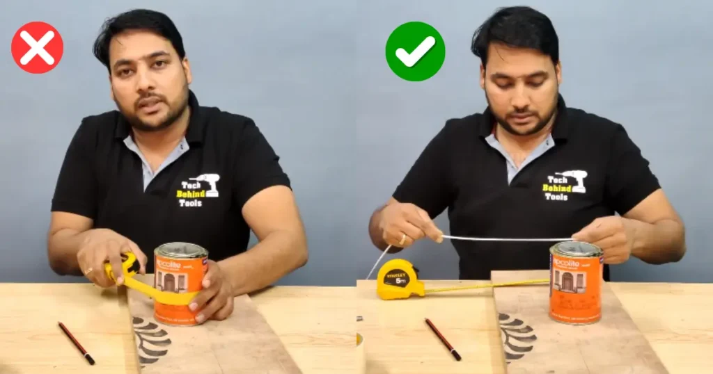 Measuring a round object using string and a measuring tape.