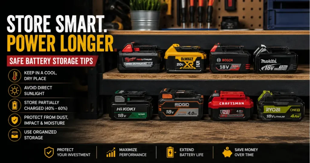 Proper storage of cordless power tool batteries
