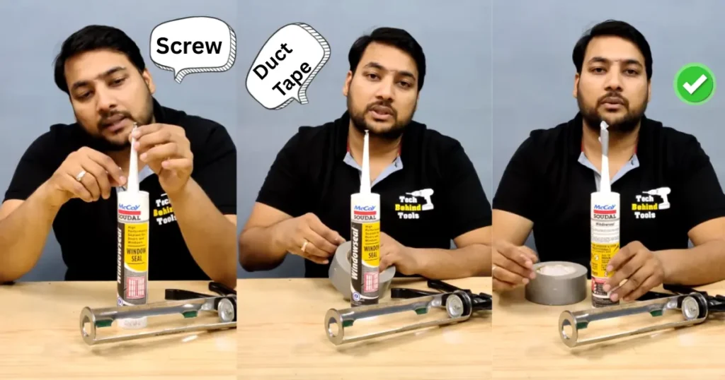 screw inserted into silicone cartridge nozzle for storage