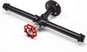 Pipe Craft REDLINQ – 12-inch Industrial Valve Towel & Tissue Holder | Iron Pipe Bar with Red Tap Handle | Rustic Vintage Wall Mounted Hardware | Black Finish