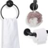 Pipe Craft TRILO – 3-Piece Industrial Bathroom Hardware Set | Towel Ring, Towel Bar & Robe Hook | Heavy-Duty Iron Pipe Fixtures | Matte Black Finish