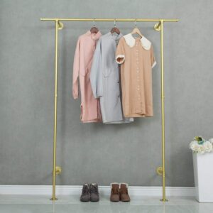 Pipecraft MINARA GOLD – Industrial Wall & Floor Mounted Clothing Rack | Heavy-Duty Gold GI Pipe Hanging System for Bedroom, Closet, Boutique & Laundry Rooms