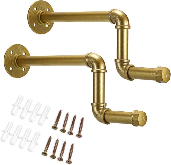 Pipecraft RAVTO GOLD – Luxury Industrial Wall Mounted L-Shaped GI Pipe Clothing Rack Set of 2