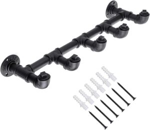 Pipecraft Bronx – Industrial Iron Pipe Wall Hook Rack | 5-Hook Heavy-Duty Coat & Bag Hanger | Rustic Vintage Wall Mounted Organizer | Matte Black Finish