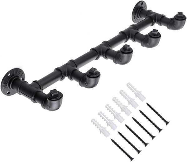 Pipecraft Bronx – Industrial Iron Pipe Wall Hook Rack | 5-Hook Heavy-Duty Coat & Bag Hanger | Rustic Vintage Wall Mounted Organizer | Matte Black Finish