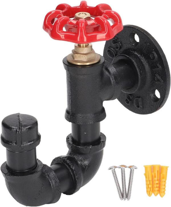 Pipecraft NEXOR – Industrial Valve Wall Hook | Heavy-Duty Iron Pipe U-Shaped Hook with Red Tap Handle for Coats, Bags & Towels | Matte Black Finish Pipecraft NEXOR – Industrial Valve Wall Hook | Heavy-Duty Iron Pipe U-Shaped Hook with Red Tap Handle for Coats, Bags & Towels | Matte Black Finish
