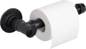 Pipe Craft NUTO – Industrial Iron Pipe Toilet Paper Holder | Rustic Wall Mounted Tissue Holder for Bathroom | Heavy-Duty Matte Black Finish